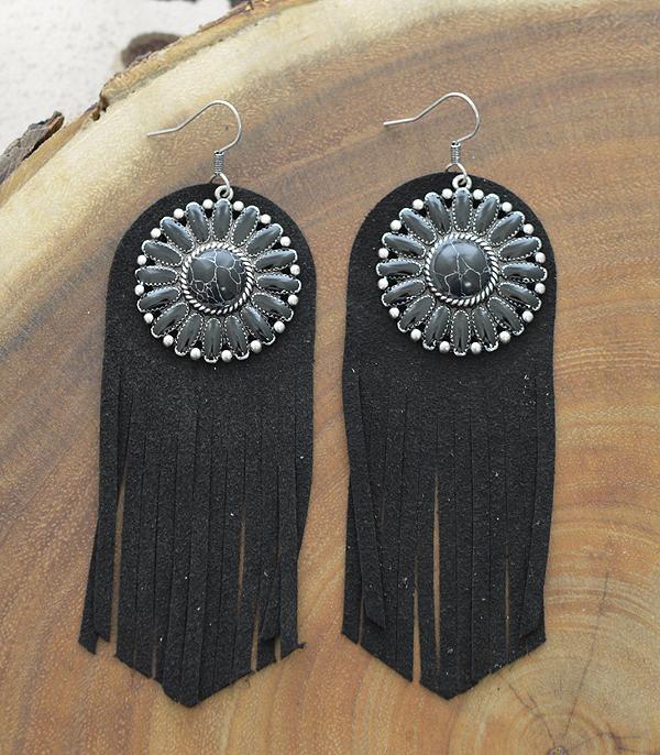 <font color=black>SALE ITEMS</font> :: JEWELRY :: Earrings :: Wholesale Western Concho Leather Fringe Earrings