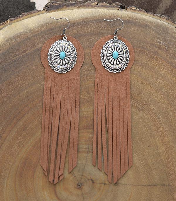 <font color=black>SALE ITEMS</font> :: JEWELRY :: Earrings :: Wholesale Western Concho Leather Fringe Earrings