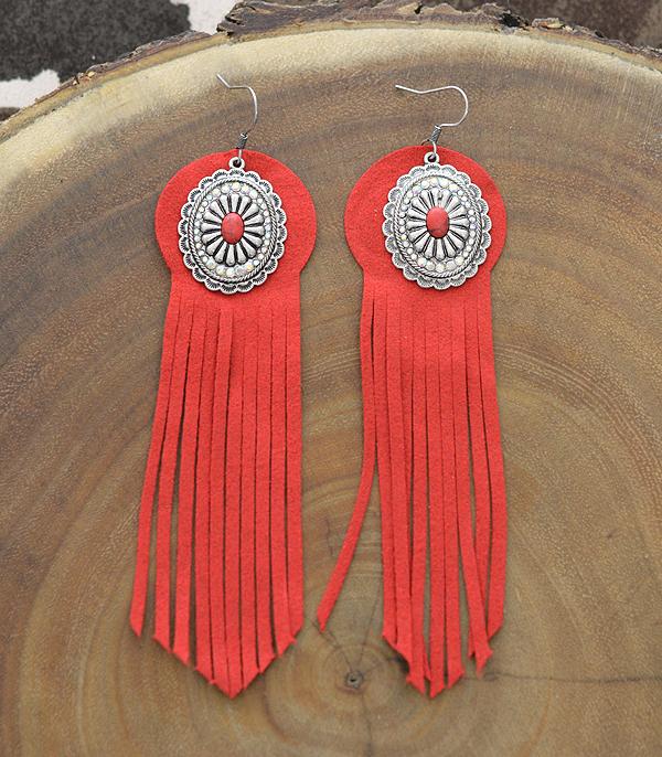 <font color=black>SALE ITEMS</font> :: JEWELRY :: Earrings :: Wholesale Western Concho Leather Fringe Earrings