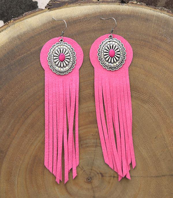 <font color=black>SALE ITEMS</font> :: JEWELRY :: Earrings :: Wholesale Western Concho Leather Fringe Earrings