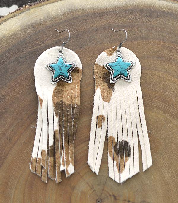 <font color=black>SALE ITEMS</font> :: JEWELRY :: Earrings :: Wholesale Cowhide Turquoise Star Fringe Earrings