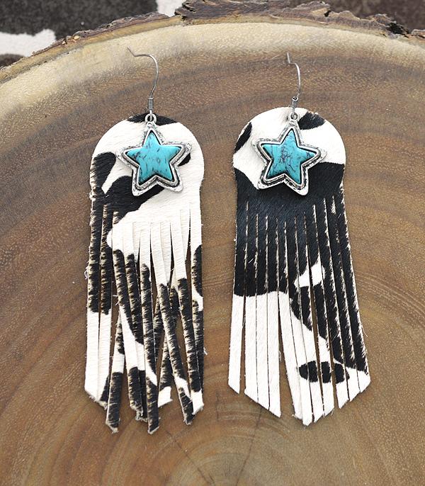 <font color=black>SALE ITEMS</font> :: JEWELRY :: Earrings :: Wholesale Cowhide Turquoise Star Fringe Earrings