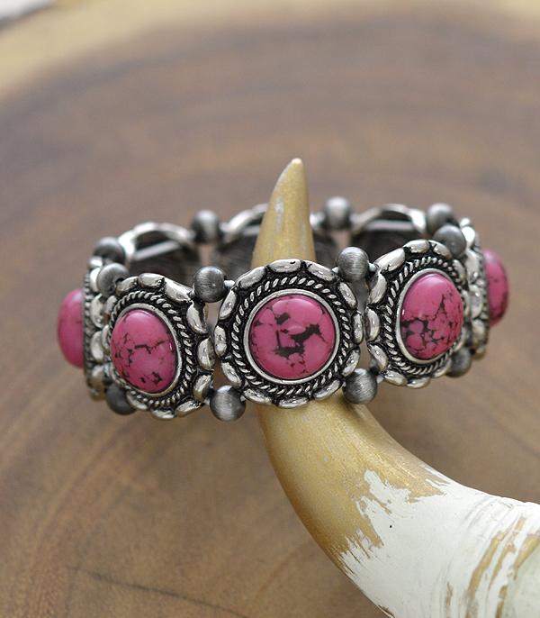 BRACELETS :: STRETCH :: Wholesale Western Pink Semi Stone Bracelet