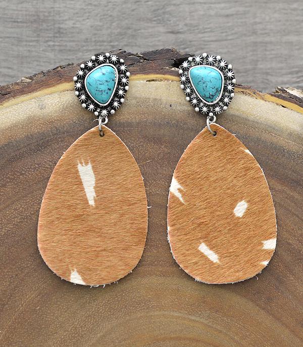 EARRINGS :: WESTERN POST EARRINGS :: Wholesale Cowhide Leather Turquoise Post Earrings