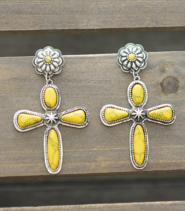 <font color=black>SALE ITEMS</font> :: JEWELRY :: Earrings :: Wholesale Turquoise Semi Stone Cross Earrings