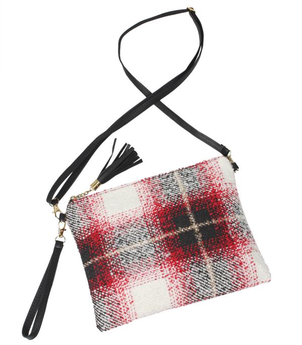 HANDBAGS :: CROSSBODY BAGS :: Wholesale Plaid Fabric Crossbody Bag