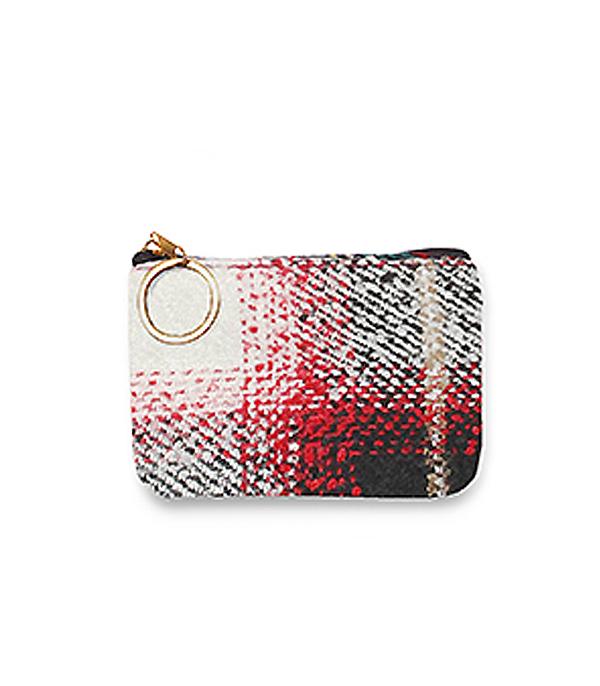 HANDBAGS :: WALLETS | SMALL ACCESSORIES :: Wholesale Plaid Fabric Small Card Coin Pouch