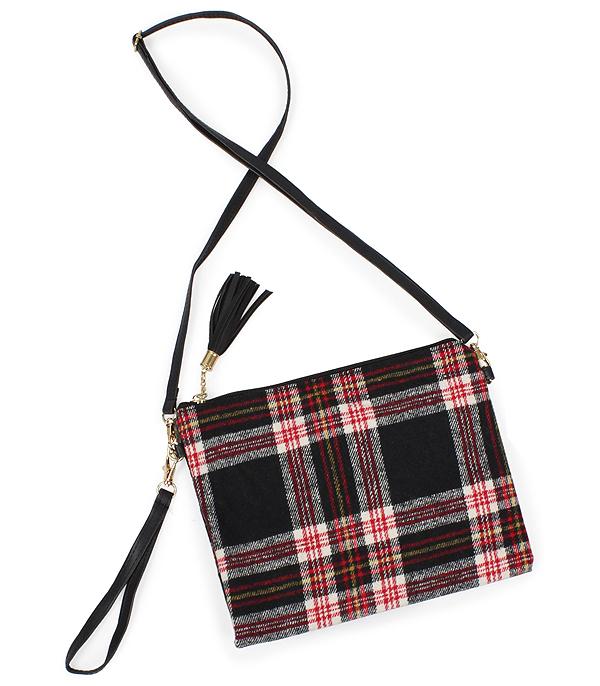 HANDBAGS :: CROSSBODY BAGS :: Wholesale Plaid Fabric Crossbody Bag