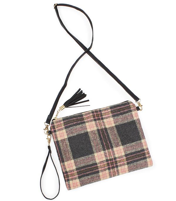 HANDBAGS :: CROSSBODY BAGS :: Wholesale Plaid Fabric Crossbody Bag