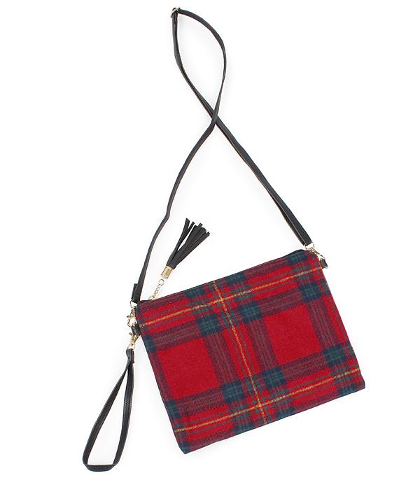 HANDBAGS :: CROSSBODY BAGS :: Wholesale Plaid Fabric Crossbody Bag