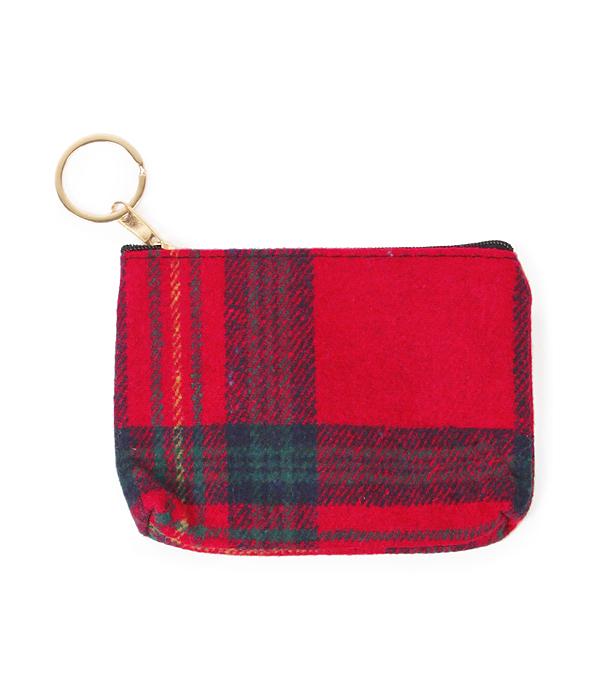 HANDBAGS :: WALLETS | SMALL ACCESSORIES :: Wholesale Plaid Fabric Small Card Coin Pouch