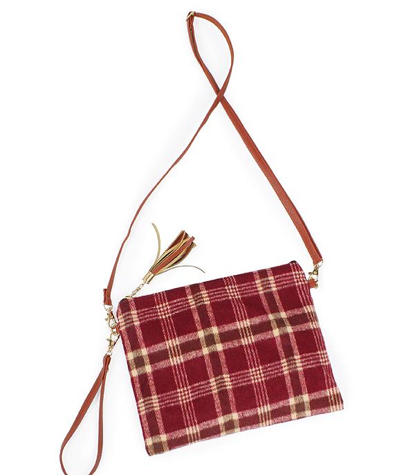 HANDBAGS :: CROSSBODY BAGS :: Wholesale Plaid Fabric Crossbody Bag