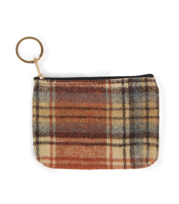 HANDBAGS :: WALLETS | SMALL ACCESSORIES :: Wholesale Plaid Fabric Small Card Coin Pouch