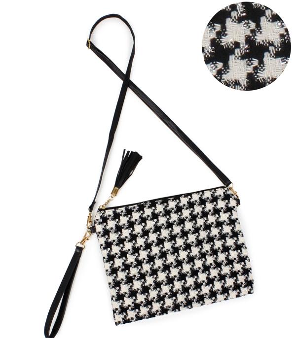 <font color=black>SALE ITEMS</font> :: HANDBAGS | TRAVEL :: Wholesale Houndstooth Print Crossbody Bag