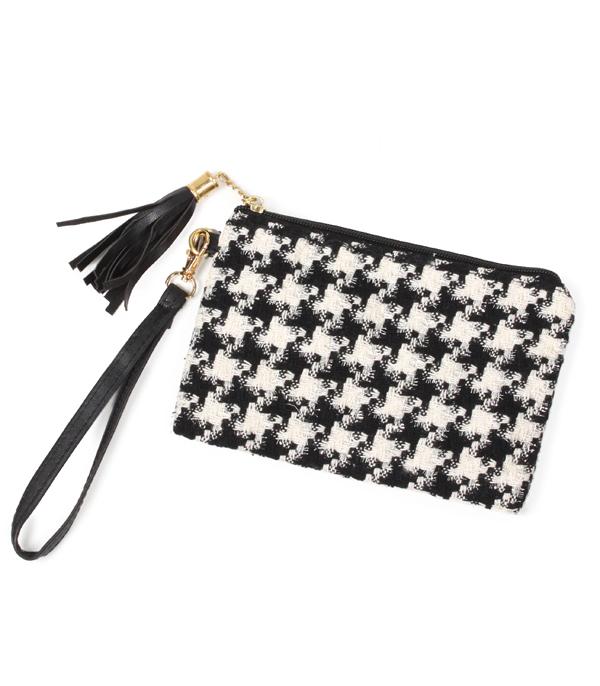 HANDBAGS :: WALLETS | SMALL ACCESSORIES :: Wholesale Houndstooth Print Wristlet Clutch
