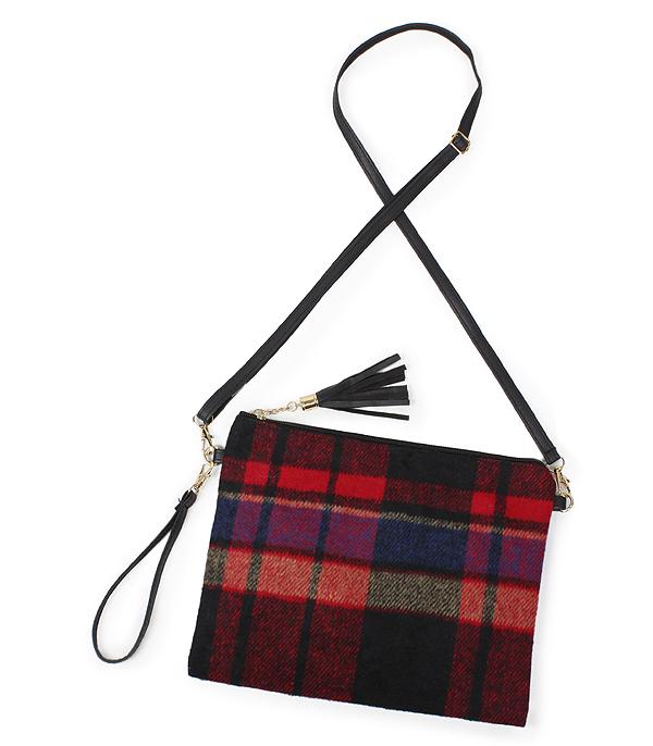 HANDBAGS :: CROSSBODY BAGS :: Wholesale Plaid Fabric Crossbody Bag