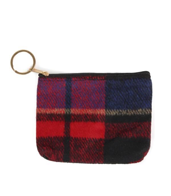 HANDBAGS :: WALLETS | SMALL ACCESSORIES :: Wholesale Plaid Fabric Small Card Coin Pouch