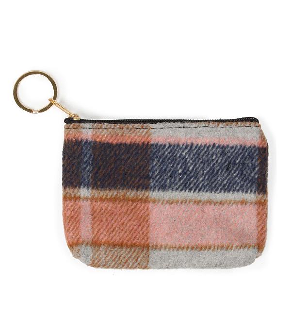 HANDBAGS :: WALLETS | SMALL ACCESSORIES :: Wholesale Plaid Fabric Small Card Coin Pouch