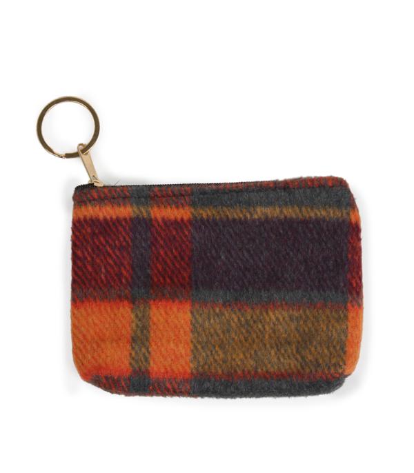 HANDBAGS :: WALLETS | SMALL ACCESSORIES :: Wholesale Plaid Fabric Small Card Coin Pouch