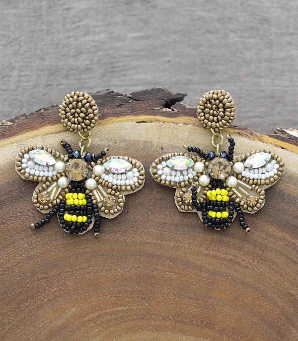 EARRINGS :: POST EARRINGS :: Wholesale Seed Bead Bee Dangle Earrings