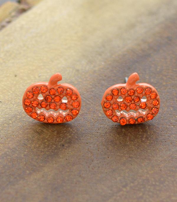 <font color=GREEN>HOLIDAYS</font> :: JEWELRY I BAGS :: Wholesale Rhinestone Pumpkin Post Earrings