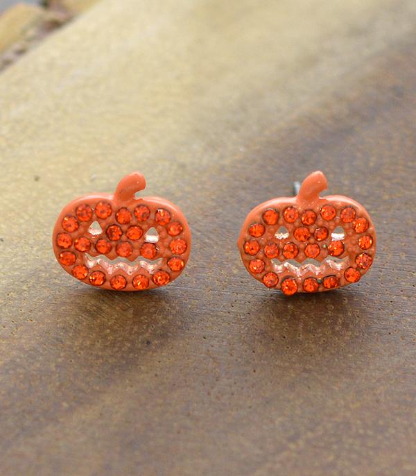 <font color=GREEN>HOLIDAYS</font> :: Wholesale Rhinestone Pumpkin Post Earrings