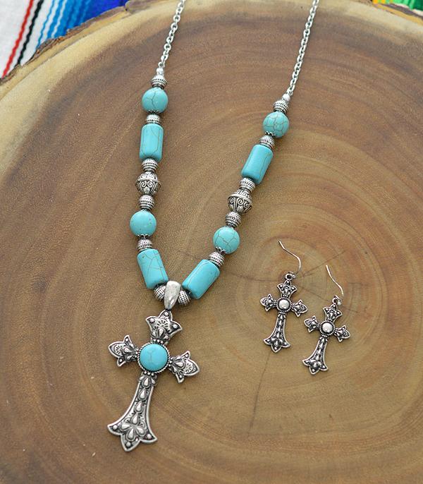 <font color=black>SALE ITEMS</font> :: JEWELRY :: Necklaces :: Wholesale Western Turquoise Cross Necklace Set