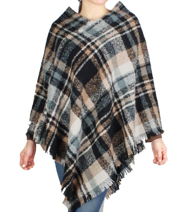 New Arrival :: Wholesale Plaid Print One Size Poncho