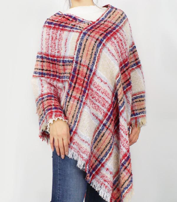 <font color=black>SALE ITEMS</font> :: SCARVES | APPAREL  :: Apparel :: Wholesale Plaid Print One Size Poncho