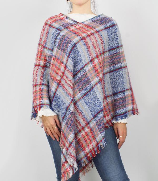 New Arrival :: Wholesale Plaid Print One Size Poncho