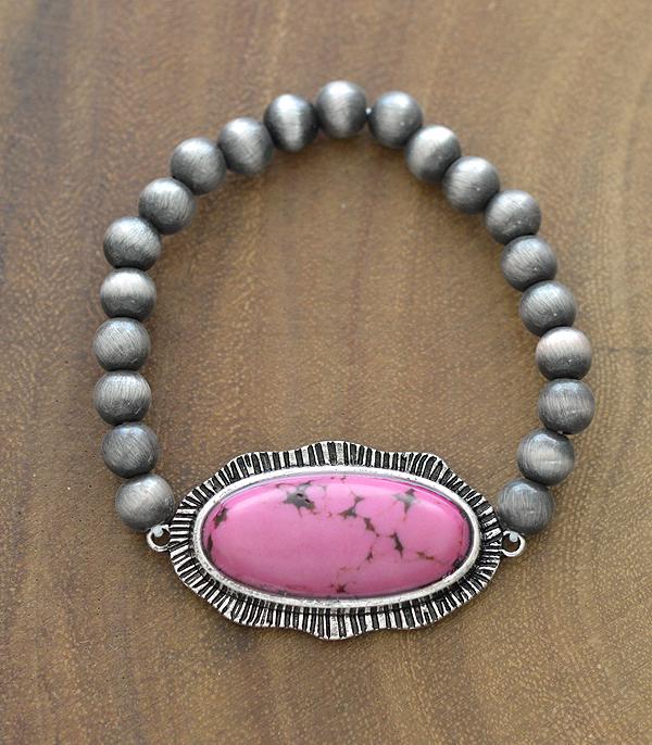 <font color=#FF6EC7>PINK COWGIRL</font> :: Wholesale Western Semi Stone Navajo Pearl Bracelet