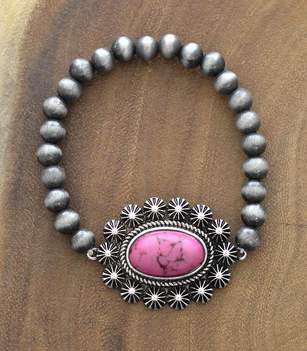 <font color=#FF6EC7>PINK COWGIRL</font> :: Wholesale Western Semi Stone Navajo Pearl Bracelet