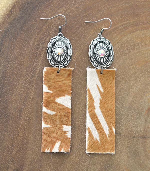 EARRINGS :: WESTERN HOOK EARRINGS :: Wholesale Cowhide Leather Concho Drop Earrings