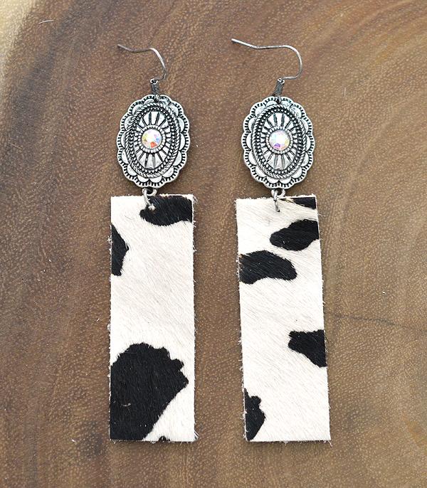 EARRINGS :: WESTERN HOOK EARRINGS :: Wholesale Cowhide Leather Concho Drop Earrings