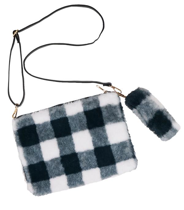 HANDBAGS :: CROSSBODY BAGS :: Wholesale Buffalo Plaid Crossbody Bag Clutch 