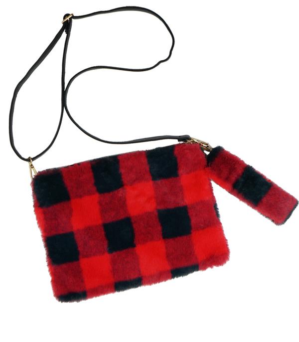 HANDBAGS :: CROSSBODY BAGS :: Wholesale Buffalo Plaid Crossbody Bag Clutch 