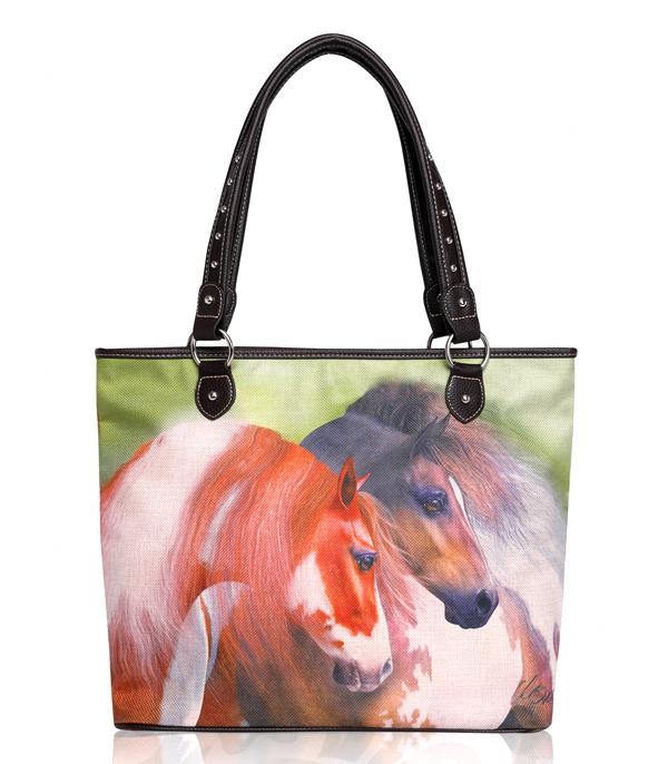 MONTANAWEST BAGS :: WESTERN PURSES :: Wholesale Montana West Horse Print Canvas Tote