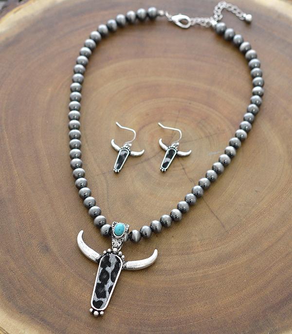 <font color=black>SALE ITEMS</font> :: JEWELRY :: Necklaces :: Wholesale Animal Faux Hide Longhorn Necklace Set
