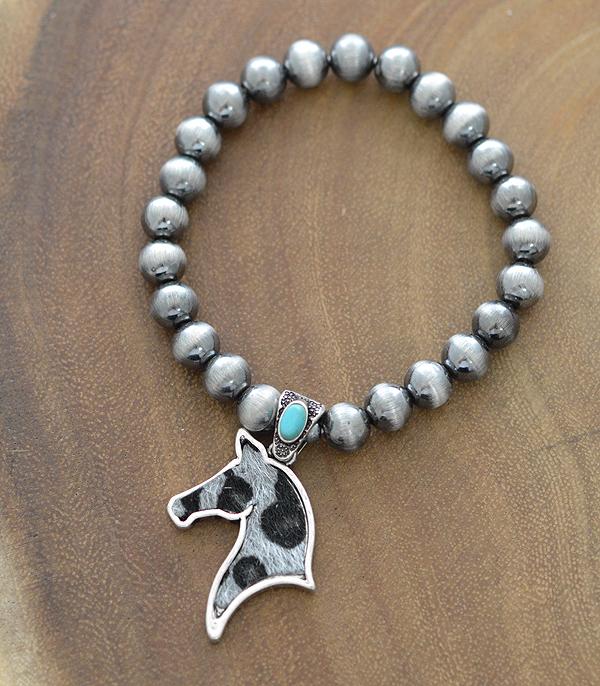 BRACELETS :: STRETCH-BEAD :: Wholesale Animal Faux Hide Horse Charm Bracelet