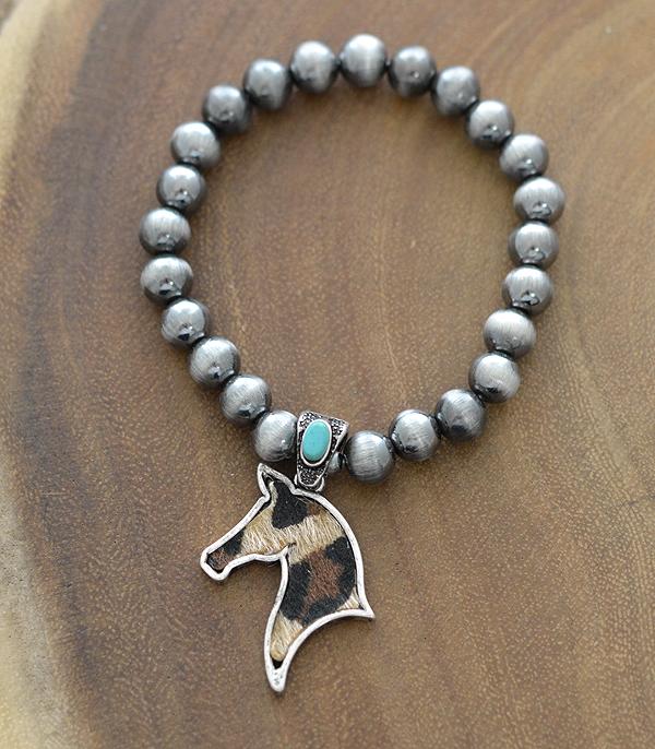 BRACELETS :: STRETCH-BEAD :: Wholesale Animal Faux Hide Horse Charm Bracelet