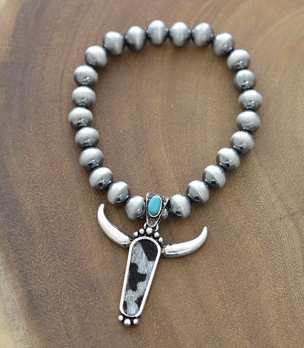 BRACELETS :: STRETCH-BEAD :: Wholesale Animal Faux Hide Longhorn Charm Bracelet