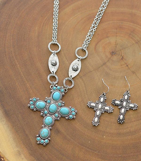 <font color=black>SALE ITEMS</font> :: JEWELRY :: Necklaces :: Wholesale Western Turquoise Cross Necklace Set