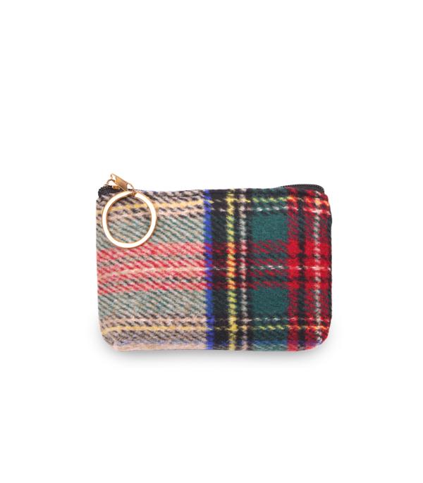 HANDBAGS :: WALLETS | SMALL ACCESSORIES :: Wholesale Tartan Plaid Zip Coin Pouch