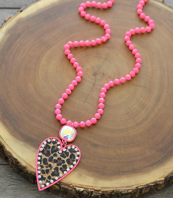 New Arrival :: Wholesale Leopard Heart Pendant Bead Necklace