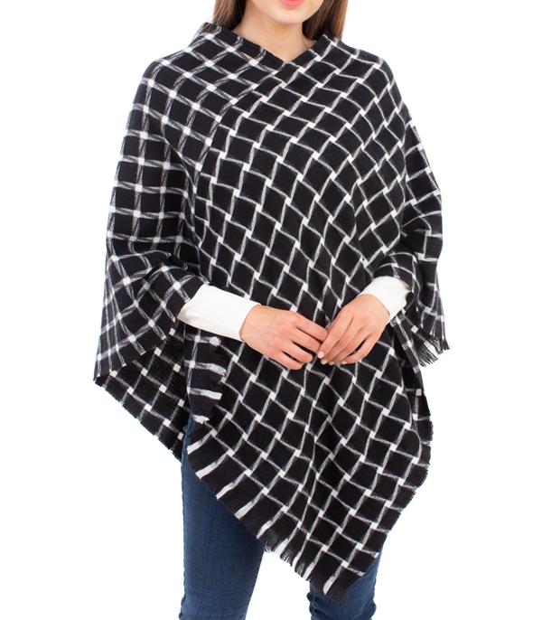 New Arrival :: Wholesale Checker Pattern Knit Poncho
