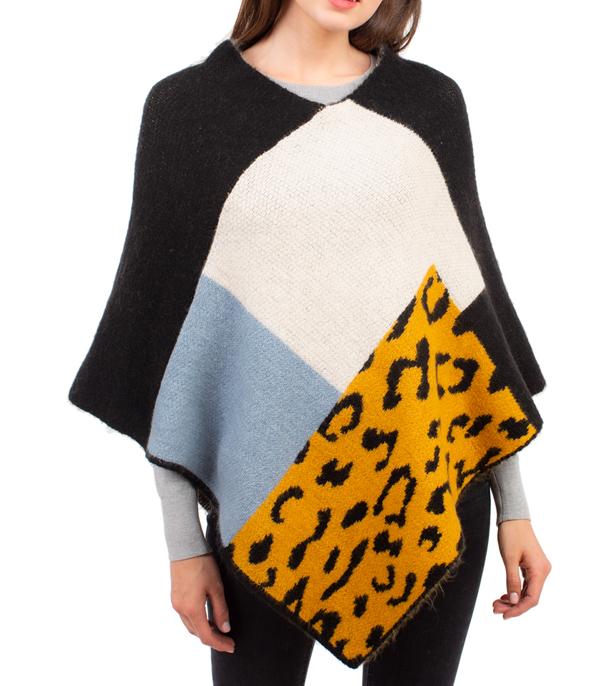 <font color=black>SALE ITEMS</font> :: SCARVES | APPAREL  :: Apparel :: Wholesale Leopard Mix Print Knit Poncho