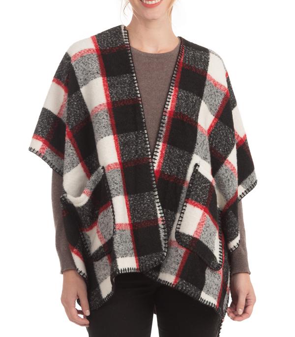 <font color=black>SALE ITEMS</font> :: SCARVES | APPAREL  :: Apparel :: Wholesale Plaid Print Cape Poncho