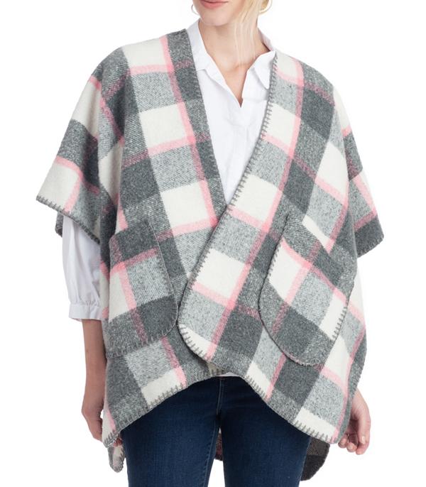 <font color=black>SALE ITEMS</font> :: SCARVES | APPAREL  :: Apparel :: Wholesale Plaid Print Cape Poncho