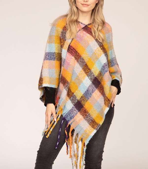 <font color=black>SALE ITEMS</font> :: SCARVES | APPAREL  :: Apparel :: Wholesale Multi Plaid Print Poncho