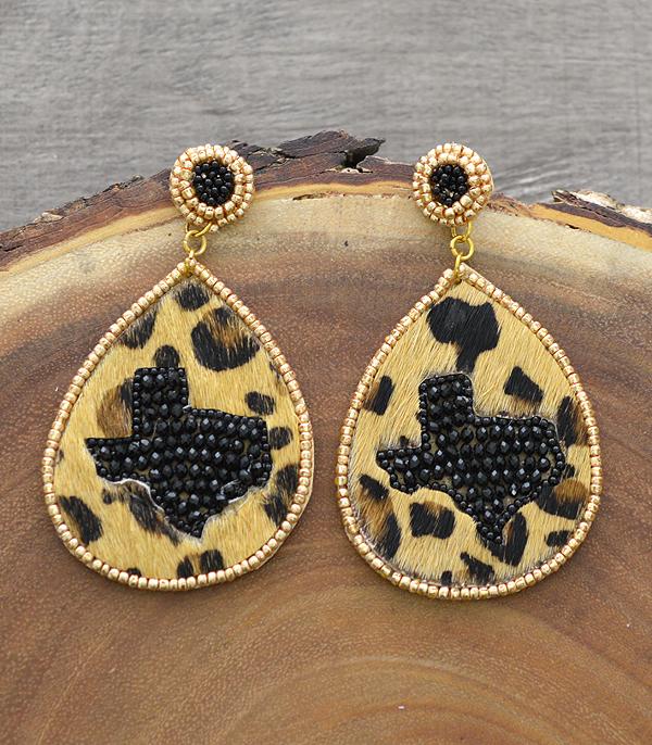 <font color=black>SALE ITEMS</font> :: JEWELRY :: Earrings :: Wholesale Texas Map Seed Bead Leopard Earrings